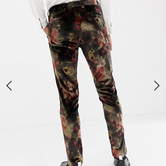 Floral Velvet Suit Pants - Slim Fit - Picture 3 of 8